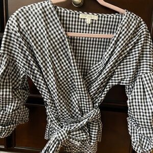 Gingham wrap around blouse